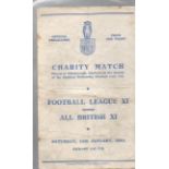 Charity Football Programme: Football League XI v All British XI 18th January 1941 played at