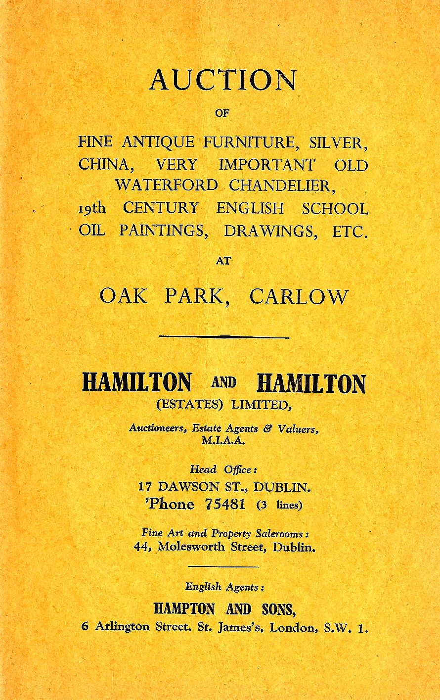 Co. Carlow: House Sale Catalogue: Oak Pa
