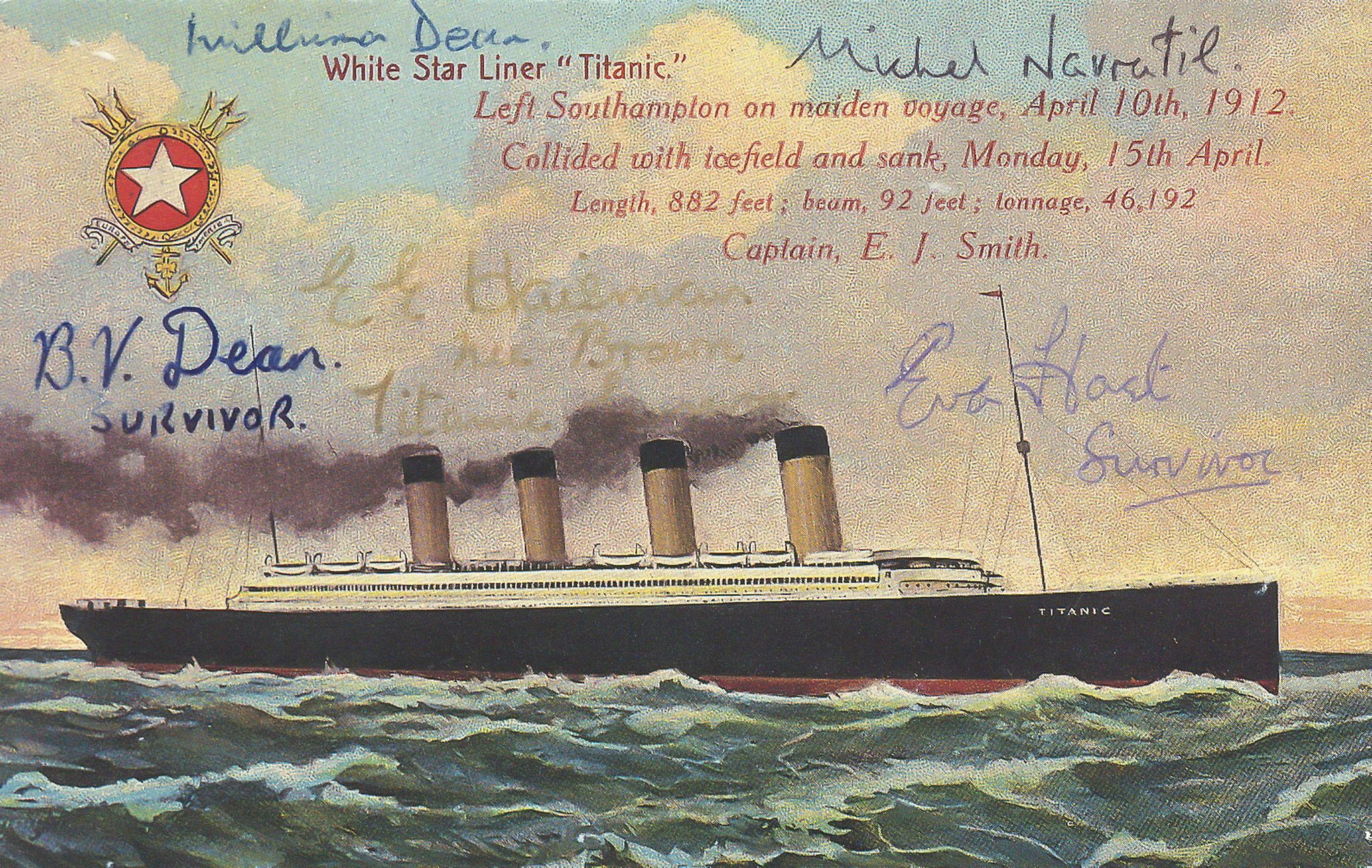 A 8.3 x 14cm vintage National Series memorial postcard of White Star Liner... A 8.3 x 14cm vintage