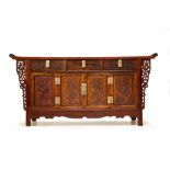 CHINESE HUANGHUALI ALTAR COFFER. Late 19th - early 20th century. Finely figured wood. Three