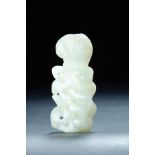 CHINESE WHITE JADE CARVING OF A LADY. Early 20th century. Openwork carving with a figure standing