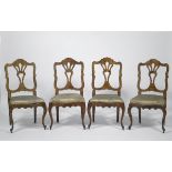Quattro sedie,  ANONIMO DEL XIX SEC., in radica di noce schienale traforato, seduta imbottita, gambe