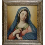 Madonna,  SCUOLA EMILIANA, XVII SEC., Olio su tavola, cm. 60x52cornice in legno intagliata e dorata,