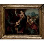 Madonna con Bambino, San Giovannino, una santa ed il Diavolo,  SCUOLA FIORENTINA, SEC. XVI, Olio