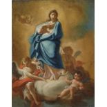 Vergine in gloria,  SCUOLA ITALIA MERIDIONALE XVII-XVIII SEC., Olio su tela, cm. 25x20cornice in