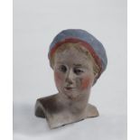 Testa femminile,  GEORGES VAN DER STRAETEN, in terracotta dipinta, XIX sec., cm. 8