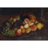 Natura morta con frutta,  ROMEO COSTETTI, Olio su compensato, cm. 51,7x70,5Firma in basso a destra.