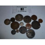 14 ASSORTED COINS INCLUDING 1896 SHILLING, CHARLES II 1665 FARTHING AND 1800 MAUNDY PIECE