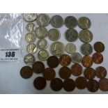 BAG OF MIXED USA AND CANADIAN COINS INCLUDING BUFFALO NICKEL AND SMALL QUANTITY OF SILVER USA COINS