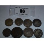 8 ASSORTED COINS INCLUDING GEORGE II, GEORGE III, VICTORIA AND HAMMERED COINS