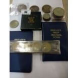 BAG OF ASSORTED UK COINS INCLUDING 4 £2 COINS, 3 £5 COINS, 2 FIRST DECIMAL SETS, FESTIVAL OF BRITAIN