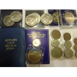 8 CROWNS, BRITAINS FIRST DECIMAL COINS, 1953 COIN SET AND A £1 COIN