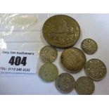 SMALL QUANTITY OF 1920-46 SILVER COINS – 1935 CROWN, 5 THREEPENCES, SIXPENCE AND A SHILLING