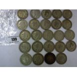 LARGE BAG OF 1920-1946 SILVER COINS INCLUDING HALF CROWNS, FLORINS, SHILLINGS, SIXPENCES AND A