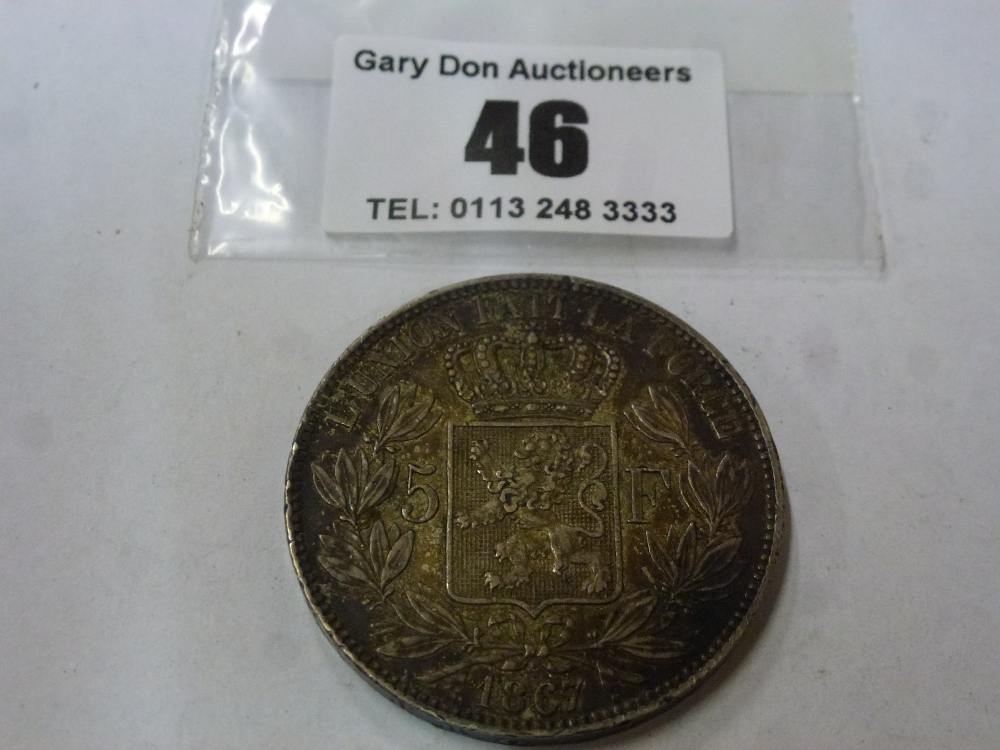 BELIGNA 1867 5 FRANCS COIN - Image 2 of 2