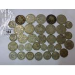 LARGE BAG OF 1920-1946 SILVER COINS INCLUDING HALF CROWNS, SHILLINGS AND SIXPENCES