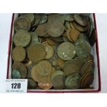 BOX OF MOSTLY UK AND FOREIGN COPPER COINS