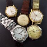 Four period gentlemen's wristwatches including Seiko, Bulova, MuDu and Florina; together with a