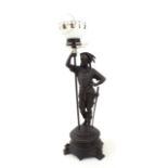Spelter figural night clock modelled as a standing soldier upon an ornate circular stepped base,