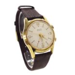 Gallet Alarm gold plated gentleman's wristwatch, the circular silvered dial with Arabic numerals,