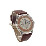 Vulcain Chronometer stainless steel chronograph gentleman's wristwatch, the silvered and bronze dial