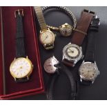 Six various period wristwatches including Cyma, Rotary, Roamer, Lucerne, Companion and Ingersoll (