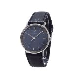 Omega stainless steel gentleman's wristwatch, circa 1967, the blue metallic dial with baton