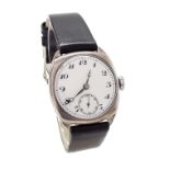 Cyma silver cushion cased gentleman's wristwatch, import marks for London 1933, the circular white