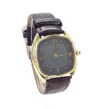 Longines automatic gold plated gentleman's wristwatch, the grey dial with Roman numerals, dot