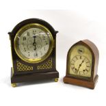 Mahogany single fusee bracket clock, the 6.25" silvered dial within a rounded arched stepped case,