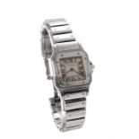 Cartier Santos stainless steel lady's bracelet watch, ref. 1565, the square silvered dial with Roman