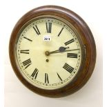 Walnut single fusee 12" wall dial clock, within a turned surround