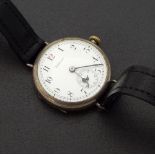 Waltham silver wire lug gentleman's wristwatch, Birmingham 1914, the white dial with Arabic numerals
