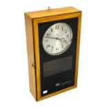 Phuc Patron Sincro-Matic electric clock, the 8.5" silvered dial within a light wooden and