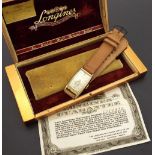 Longines Curvex 10k gold filled rectangular gentleman's wristwatch with original box, the silvered