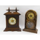 Ansonia two train mantel clock, the 4.5" cream chapter ring within an architectural stepped case,