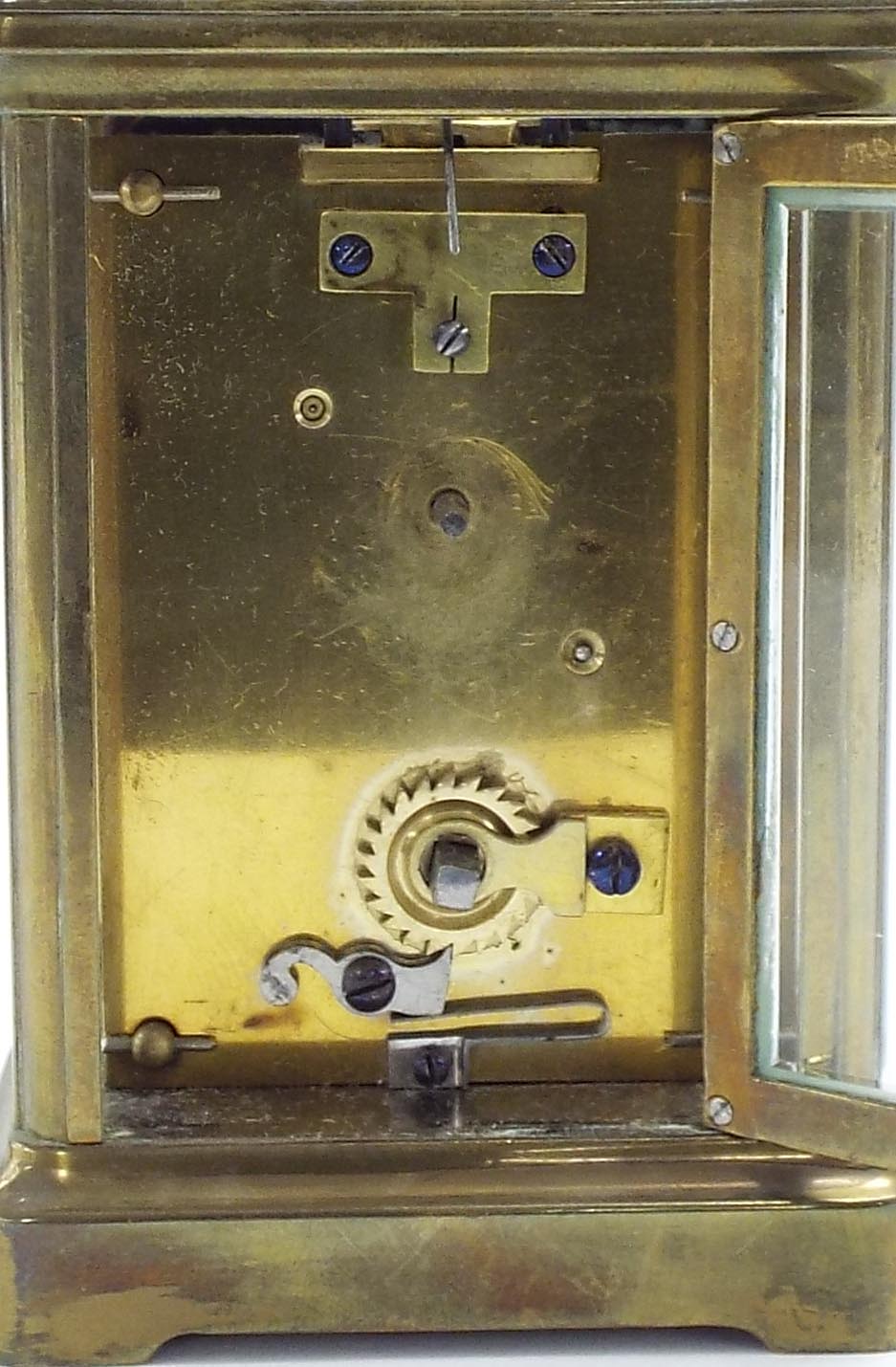 Carriage clock timepiece, within a corniche brass case, 5.5" high - Image 3 of 4