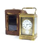 Good Sonnerie carriage clock striking on two gongs, the 2.25" white dial signed Ludwig Lunbach Nach,