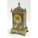 Cloisonne and brass two train mantel clock, the Vincenti movement signed Le Caldwell & Co,