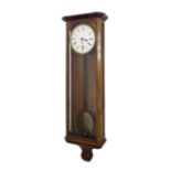 Walnut single weight Vienna regulator wall clock converted to a quartz movement, the 6.5" white dial