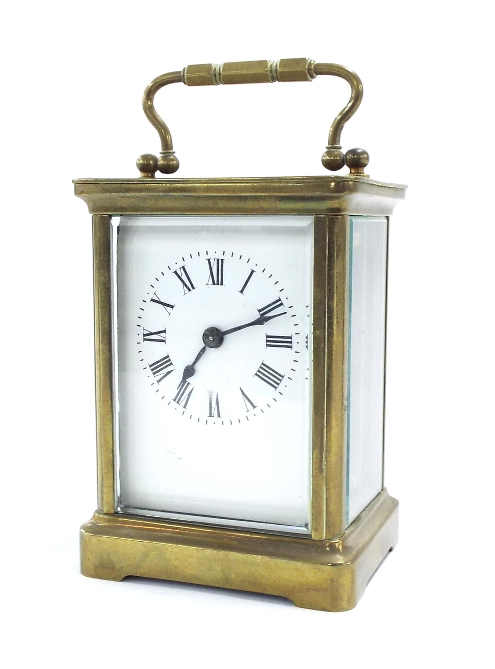 Carriage clock timepiece, within a corniche brass case, 5.5" high