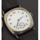 Longines cushion cased wire lug gentleman's wristwatch, import hallmarks for London 1929, the