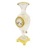 Good French cut glass and ormolu mounted two train vase clock in the manner of Baccarat, the