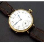 Waltham gold plated gentleman's wire lug wristwatch, circa 1903/4, the white dial with black