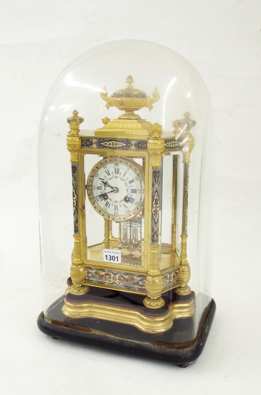 Good French ormolu and cloisonne two train mantel clock, the Vincenti movement striking on a gong, - Image 3 of 3