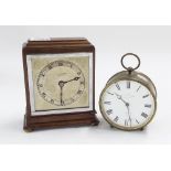 Small mahogany mantel clock, the 3.5" silvered dial signed T.S. Cuthbert, Glasgow within a chrome