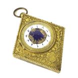 French ormolu sedan type clock, the 2.75" dial with blue enamel centre and applied gilt Classical