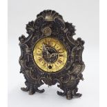 Interesting German mantel clock timepiece, with cowtail pendulum to the front, the 3.75" brass