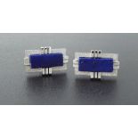 Pair of 18k white gold and lapis lazuli cufflinks, 19.1gm, 22mm x 13mm *Of similar design to that of