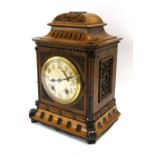 German walnut two train ting-tang mantel clock with Lenzkirch movement, the 5.25" silvered dial